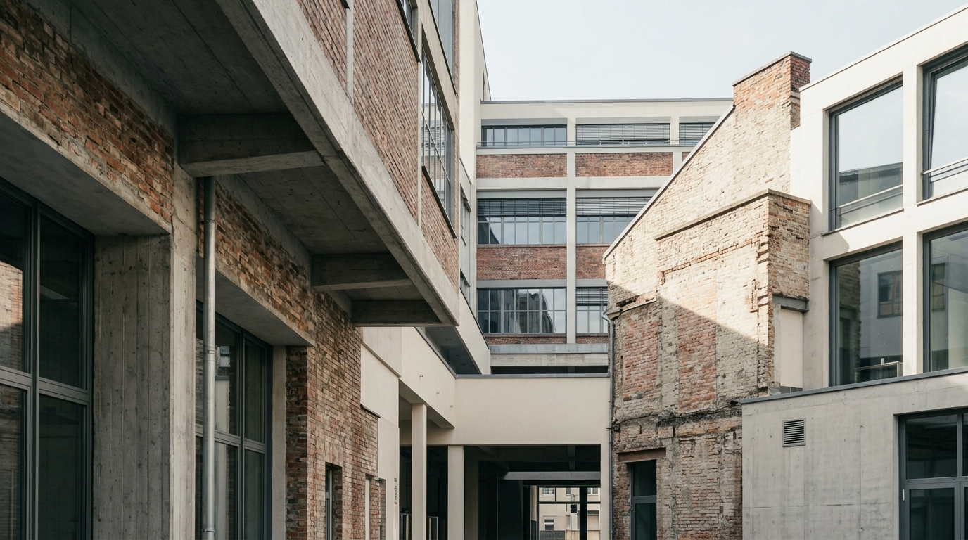 Berlin courtyard — post-industrial brick and modernist glass